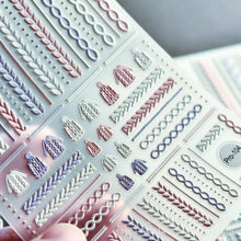 Load image into Gallery viewer, 3D Sweater Nail Sticker Acrylic Engraved Winter Nails Design Tip Wraps Decals Slider Decoration Nails Decal Nail Art 3D Acrylic Engraved Nail Sticker Nail Art Decoration Self-Adhesive Nail Art Decoration French Black and White Lace Retro Flower