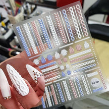 Load image into Gallery viewer, 3D Sweater Nail Sticker Acrylic Engraved Winter Nails Design Tip Wraps Decals Slider Decoration Nails Decal Nail Art 3D Acrylic Engraved Nail Sticker Nail Art Decoration Self-Adhesive Nail Art Decoration French Black and White Lace Retro Flower