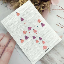 Load image into Gallery viewer, 3D Sweater Nail Sticker Acrylic Engraved Winter Nails Design Tip Wraps Decals Slider Decoration Nails Decal Nail Art 3D Acrylic Engraved Nail Sticker Nail Art Decoration Self-Adhesive Nail Art Decoration French Black and White Lace Retro Flower
