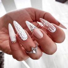 Load image into Gallery viewer, 3D Sweater Nail Sticker Acrylic Engraved Winter Nails Design Tip Wraps Decals Slider Decoration Nails Decal Nail Art 3D Acrylic Engraved Nail Sticker Nail Art Decoration Self-Adhesive Nail Art Decoration French Black and White Lace Retro Flower