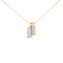 将图片加载到图库查看器,14K Yellow Gold 1 5/8 Cttw Princess and Baguette Diamond Duo Bar Pendant Necklace (G-H Color, VS2-SI1 Clarity) - 18"