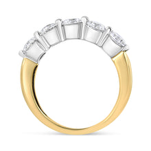 Load image into Gallery viewer, 14K White and Yellow Gold 1 1/2 Cttw 2 Prong Cup Set Round-Cut Diamond 5 Stone Ring Band (H-I Color, SI2-I1 Clarity) - Ring Size 7