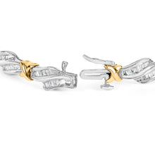Load image into Gallery viewer, 10k Two-Toned Gold 2.00 Cttw Channel Set Baguette-Diamond Weave and "X" Spiral Link Bracelet (H-I Color, I1-I2 Clarity) - 7"