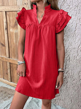 Load image into Gallery viewer, Elegant Ruffled Cap Sleeve Mini Dress Feminine & Flowy Summer Dress