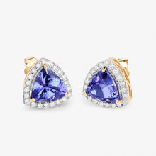 Load image into Gallery viewer, 3.82 Carat Genuine Tanzanite and White Diamond 14K Yellow Gold Earrings