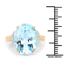 Load image into Gallery viewer, 14K Yellow Gold Plated 11.32 Carat Genuine Blue Topaz and White Topaz .925 Sterling Silver Ring
