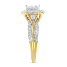Load image into Gallery viewer, 10K Yellow Gold 1.0 Cttw Diamond Composite Cushion-Shape Halo 3-Band-Look Engagement Ring (H-I Color, SI1-SI2 Clarity) - Size 6-1/4