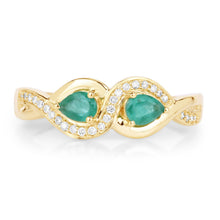 Load image into Gallery viewer, 0.35 Carat Genuine Zambian Emerald and White Diamond 14K Yellow Gold Ring