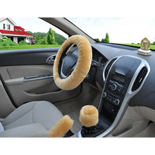 Load image into Gallery viewer, 3Pcs Set Winter Fashion Wool Fur Soft Furry Car Steering Wheel Covers 16 Colors Winter Universal Hand Brake Gear Cover Car Accessories