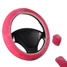 Load image into Gallery viewer, 3Pcs Set Winter Fashion Wool Fur Soft Furry Car Steering Wheel Covers 16 Colors Winter Universal Hand Brake Gear Cover Car Accessories