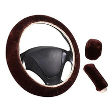 Load image into Gallery viewer, 3Pcs Set Winter Fashion Wool Fur Soft Furry Car Steering Wheel Covers 16 Colors Winter Universal Hand Brake Gear Cover Car Accessories