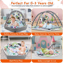 Load image into Gallery viewer, 4-in-1 Baby Gym Play Mat Ball Pit with Pillow 18 Balls 9 Toys for 0-3 Years Old