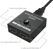 将图片加载到图库查看器,4K HDMI Switch Splitter 2 Ports Bi-Directional HDMI Switch 2 Port Display Selector Switcher Splitter Supports Ultra HD 4K 1080P 3D HDR For HDTV Gaming