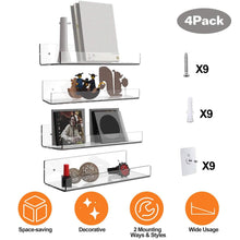 Load image into Gallery viewer, 4-Pack: 15 inches Clear Acrylic Floating Shelves with 2 Mounting Ways