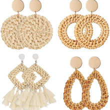 将图片加载到图库查看器,4-Pairs: Women's Rattan Earrings