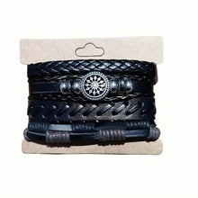 Load image into Gallery viewer, 4-Piece Set: Exquisite Vintage-Style PU Leather Woven Handmade Charm Bracelets for Men