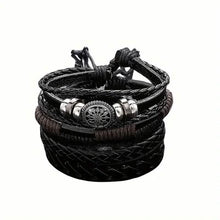 Load image into Gallery viewer, 4-Piece Set: Exquisite Vintage-Style PU Leather Woven Handmade Charm Bracelets for Men