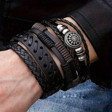 Load image into Gallery viewer, 4-Piece Set: Exquisite Vintage-Style PU Leather Woven Handmade Charm Bracelets for Men