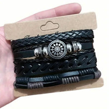 Load image into Gallery viewer, 4-Piece Set: Exquisite Vintage-Style PU Leather Woven Handmade Charm Bracelets for Men