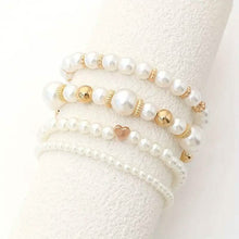 Load image into Gallery viewer, 4-Pieces: Elegant White Faux Pearls Beaded Handmade Hand String Jewelry Set