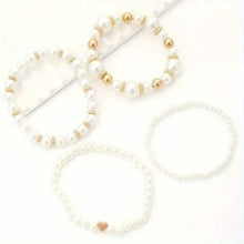 Load image into Gallery viewer, 4-Pieces: Elegant White Faux Pearls Beaded Handmade Hand String Jewelry Set