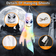 Load image into Gallery viewer, 4-Pieces: Halloween Ghosts with Witch Hats Windsocks Hanging Decoration with Colorful LED Light