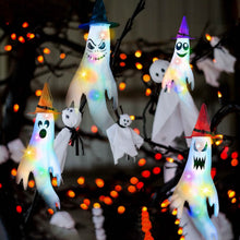 Load image into Gallery viewer, 4-Pieces: Halloween Ghosts with Witch Hats Windsocks Hanging Decoration with Colorful LED Light