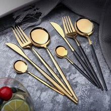 将图片加载到图库查看器,4-Pieces: Mirror Polish Dinnerware Set Stainless Steel Cutlery Set Flat Tableware