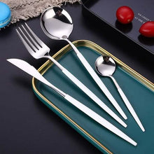 将图片加载到图库查看器,4-Pieces: Mirror Polish Dinnerware Set Stainless Steel Cutlery Set Flat Tableware