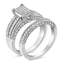 Load image into Gallery viewer, .925 Sterling Silver 3/4 Cttw Prong Set Round Diamond Composite Engagement Ring and Band Set (I-J Color, I3 Clarity) - Size 6.5