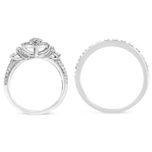 Load image into Gallery viewer, .925 Sterling Silver 1/3 Cttw Diamond 7 Stone Cluster and Halo Engagement Ring and Wedding Band Set (I-J Color, I1-I2 Clarity) - Size 7