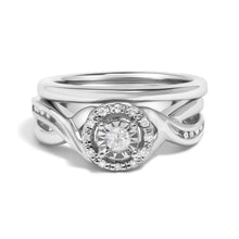 Load image into Gallery viewer, .925 Sterling Silver 1/7 Cttw Diamond Halo Bypass Engagement Ring and Wedding Band Set (I-J Color, I3 Clarity)- Size 7