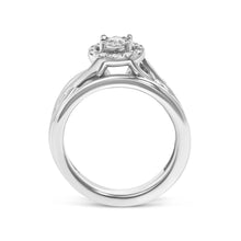 Load image into Gallery viewer, .925 Sterling Silver 1/7 Cttw Diamond Halo Bypass Engagement Ring and Wedding Band Set (I-J Color, I3 Clarity)- Size 7