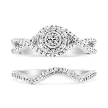 Load image into Gallery viewer, .925 Sterling Silver 1/6 Cttw Diamond Composite Halo and Split Shank Bridal Set Ring and Band (I-J Color, I3 Clarity) - Size 7