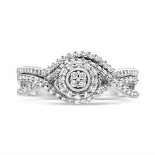 Load image into Gallery viewer, .925 Sterling Silver 1/6 Cttw Diamond Composite Halo and Split Shank Bridal Set Ring and Band (I-J Color, I3 Clarity) - Size 7