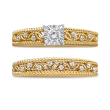 将图片加载到图库查看器,14K Yellow Gold Plated .925 Sterling Silver 1/5 Cttw Diamond Art Deco Style Engagement Ring Bridal Set (I-J Color, I3 Clarity) - Ring Size 7