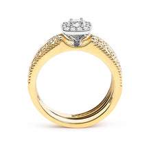 将图片加载到图库查看器,14K Yellow Gold Plated .925 Sterling Silver 1/5 Cttw Diamond Halo and Milgrain Finish Engagement Ring Bridal Set (I-J Color I3 Clarity) - Size 7