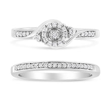 将图片加载到图库查看器,.925 Sterling Silver 1/4 Cttw Diamond Halo and Swirl Engagement Ring and Wedding Band Set (I-J Color, I3 Clarity)- Ring Size 7