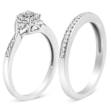 将图片加载到图库查看器,.925 Sterling Silver 1/4 Cttw Diamond Halo and Swirl Engagement Ring and Wedding Band Set (I-J Color, I3 Clarity)- Ring Size 7