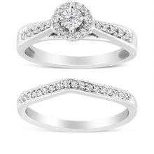 Load image into Gallery viewer, .925 Sterling Silver 1/3 Cttw Diamond Halo and Pave Shank Engagement Ring Set (I-J Color, I3 Clarity) - Ring Size 7
