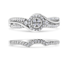 Load image into Gallery viewer, .925 Sterling Silver 1/3 Cttw Composite Diamond Frame Bypass Bridal Set Ring and Band (I-J Color, I2-I3 Clarity) - Ring Size 7
