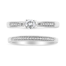 Load image into Gallery viewer, .925 Sterling Silver 1/3 Cttw Diamond Classic Engagement Ring Bridal Set with Milgrain (I-J Color, I3 Clarity) - Ring Size 7