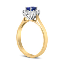 Load image into Gallery viewer, 14K Yellow Gold 1/5 Cttw Round Diamond and 6x4mm Oval Blue Tanzanite Halo Ring (H-I Color, I1-I2 Clarity) - Size 7.75
