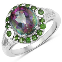 Load image into Gallery viewer, 3.92 Carat Genuine Rainbow Quartz and Chrome Diopside .925 Sterling Silver Ring