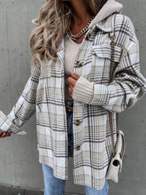 Load image into Gallery viewer, Vintage Retro Style Women Camel Plaid Button Up Jacket with Removable Hood Classic & Cozy Everyday Wear