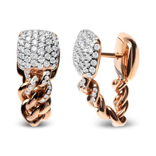 将图片加载到图库查看器,18K Rose Gold 3/4 Cttw Round Diamond Pave Cuban Chain Huggie Earrings (G-H Color, SI1-SI2 Clarity)