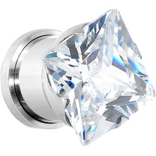 Load image into Gallery viewer, 1/2 Stainless Steel Clear Square CZ Screw Fit Tunnel