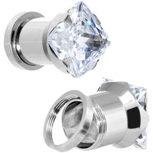 Load image into Gallery viewer, Clear CZ Gem Stainless Steel Screw Fit Tunnel Plug Set 0G