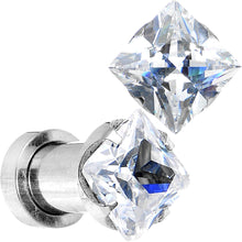 Load image into Gallery viewer, 4G Stainless Steel Clear Square CZ Screw Fit Tunnel