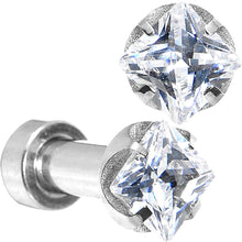Load image into Gallery viewer, 8G Stainless Steel Clear Square CZ Screw Fit Tunnel Set
